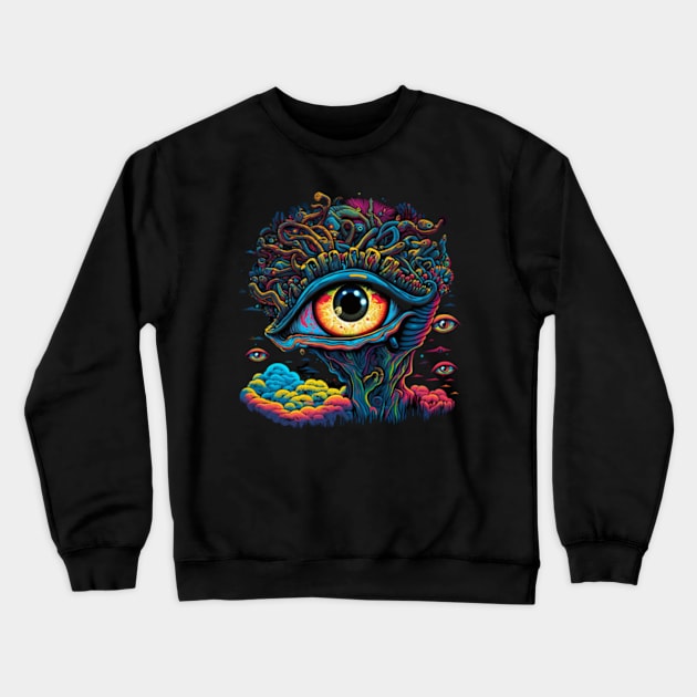 Trippy Psychedelic Pop Art Eyeball Crewneck Sweatshirt by Lavender Celeste